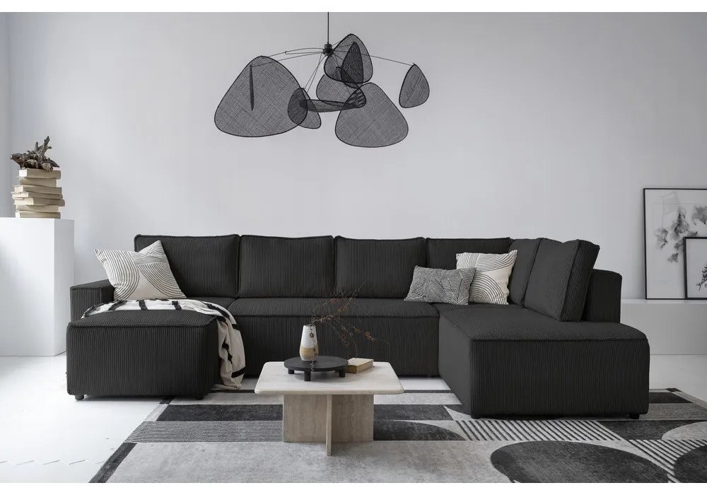 Divano letto angolare in velluto a coste color antracite Brave Dave - Miuform