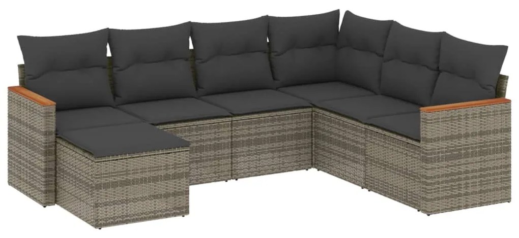 Set divani da giardino 7 pz con cuscini grigio in polyrattan