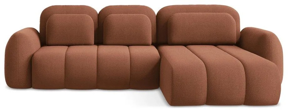 Divano angolare color terracotta allungabile/con contenitore (con penisola a destra/con chaise lounge) con rivestimento in bouclé Pele – Makamii