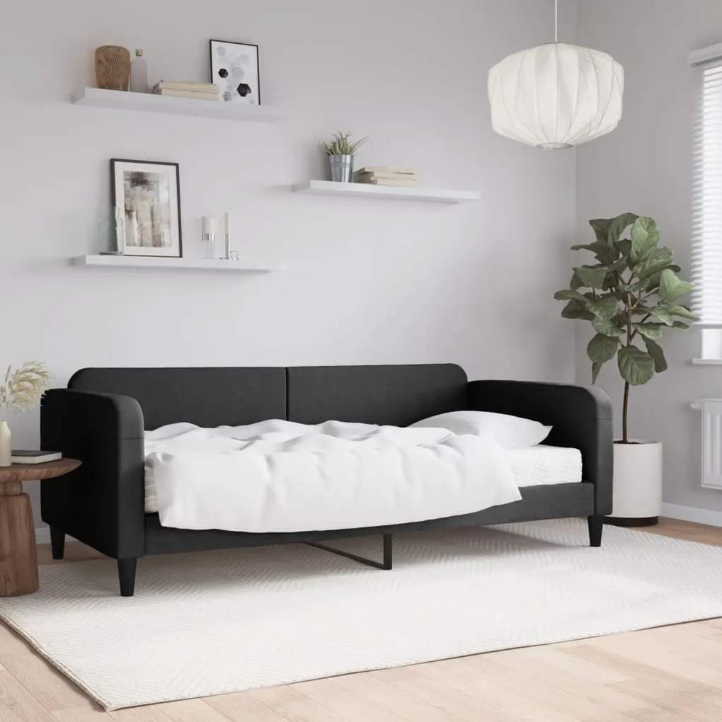 Divano Letto Con Materasso Nero 90x190 Cm İn Tessuto /