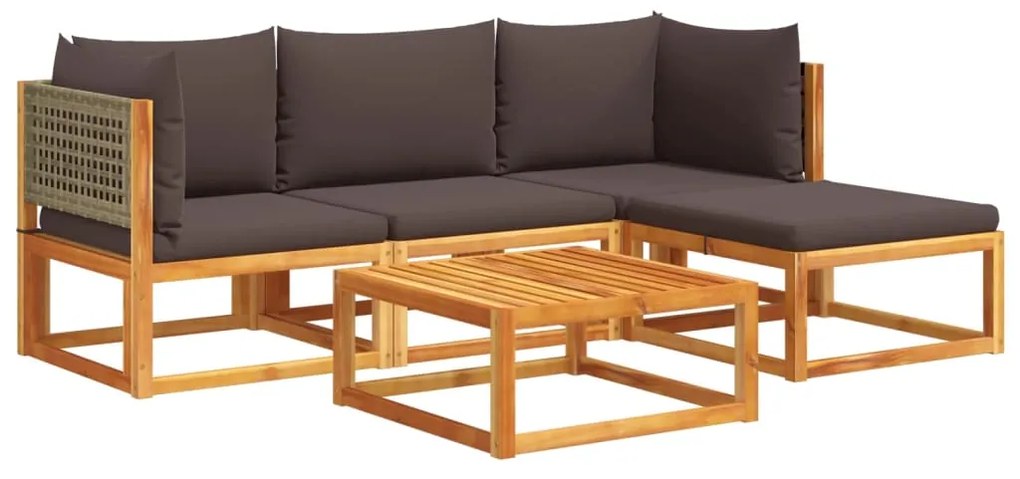 Set divano da giardino 5 pz con cuscini legno massello acacia