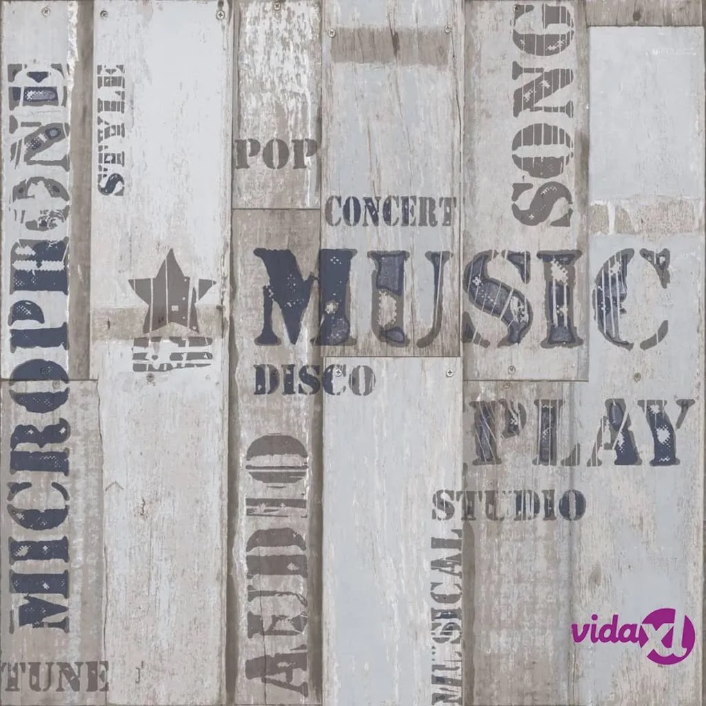 Noordwand Urban Friends & Coffee Carta da Parati con Assi e Parole Blu e Grigia