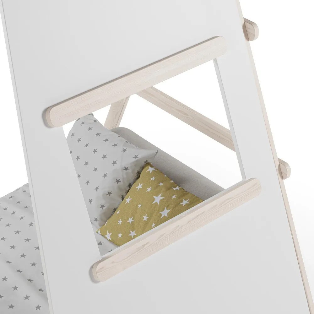 Letto da bambini a forma di casa color crema in pino massiccio con rete inclusa 90x200 cm Enola – Marckeric