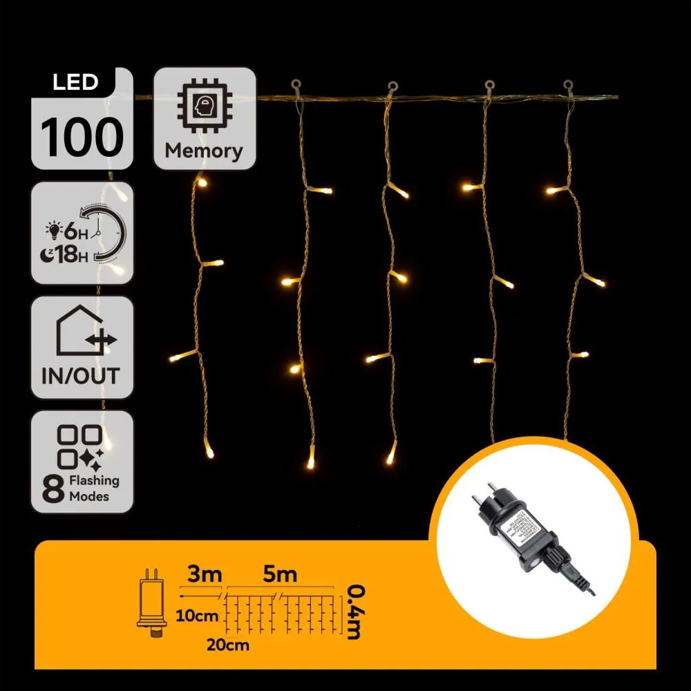 Aigostar - Catena luminosa per esterni a LED 100 LED/8 funzioni 5x0,4m IP44 bianco caldo
