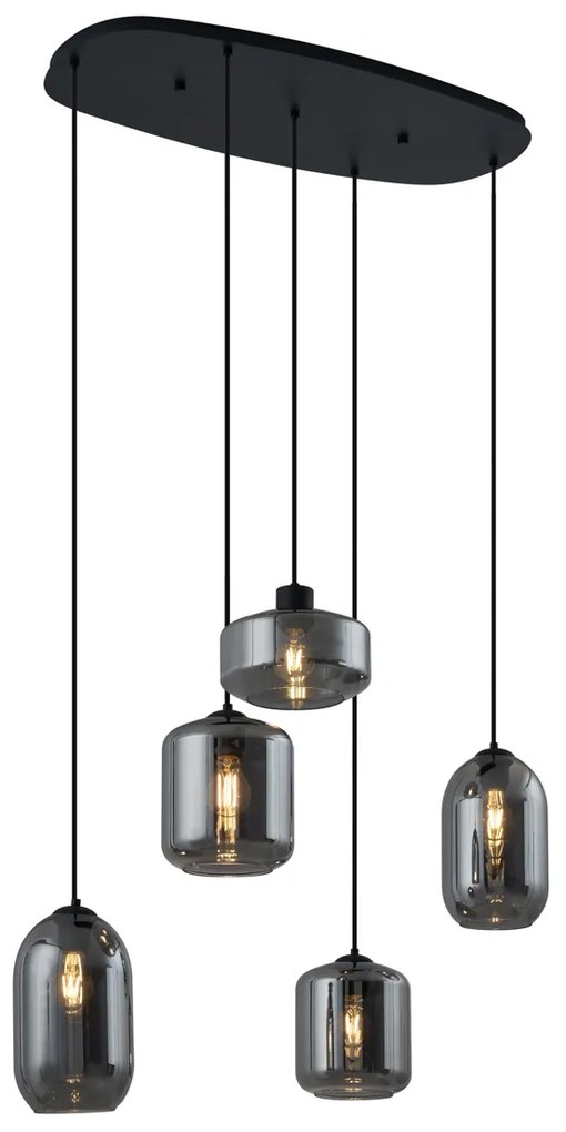 Lampada a sospensione moderna nera con vetro fumé 5 luci - Sheena