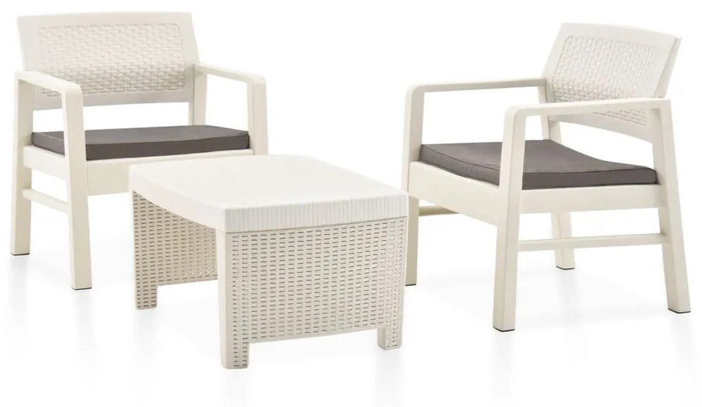 Set Salotto Da Giardino 3 Pz İn Plastica Bianco /