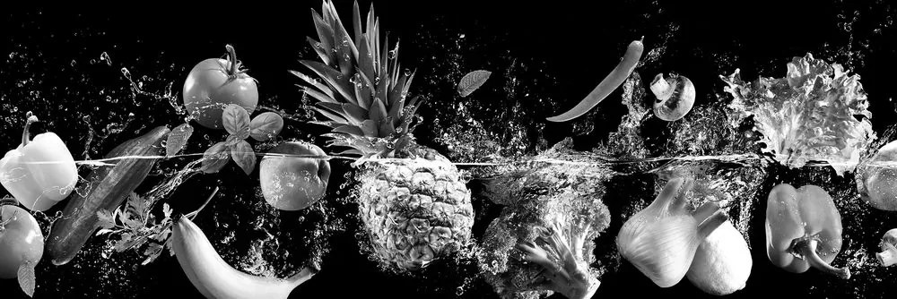 Stampa su tela – Frutta e verdura biologica in bianco e nero
