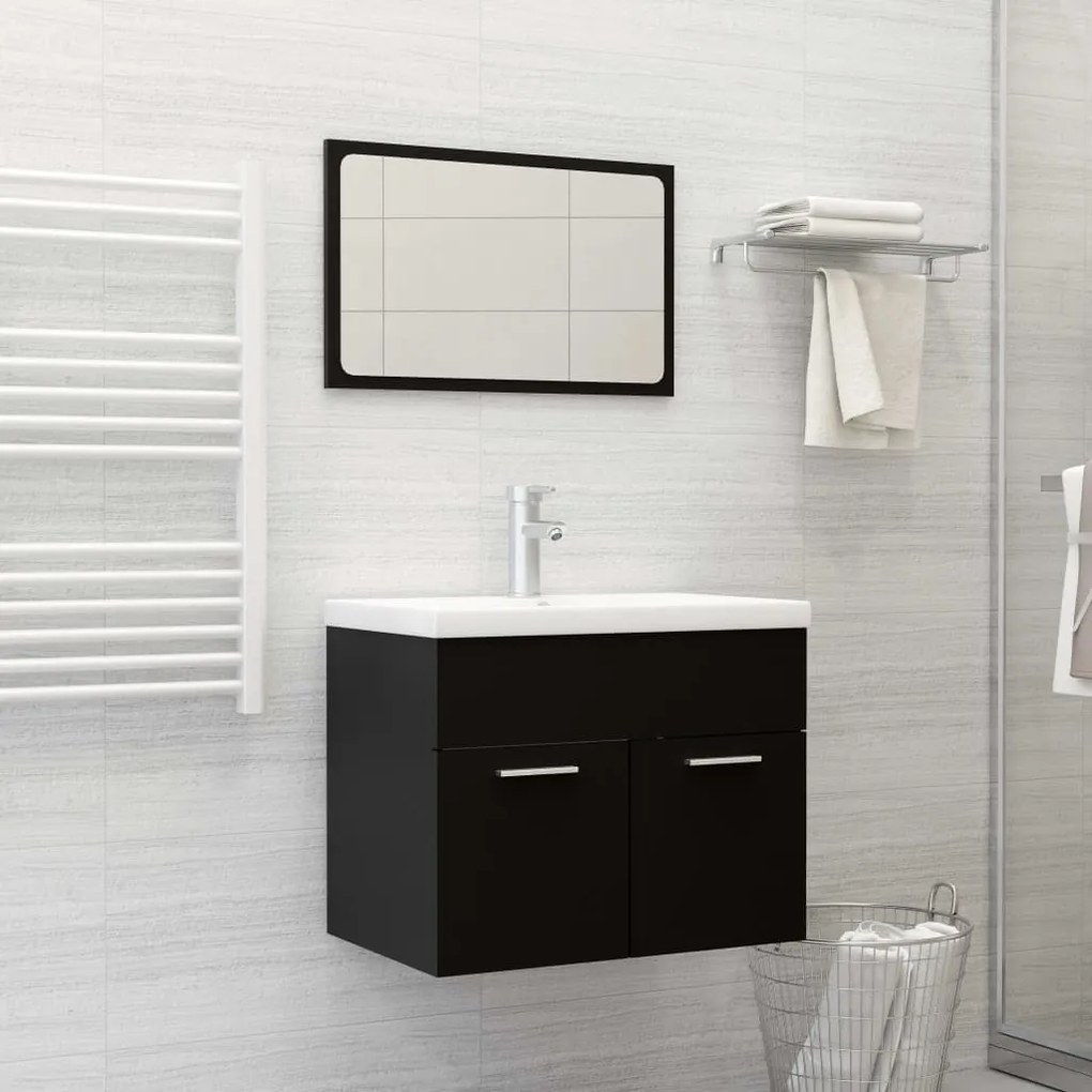Set Mobili Da Bagno Nero İn Legno Multistrato /
