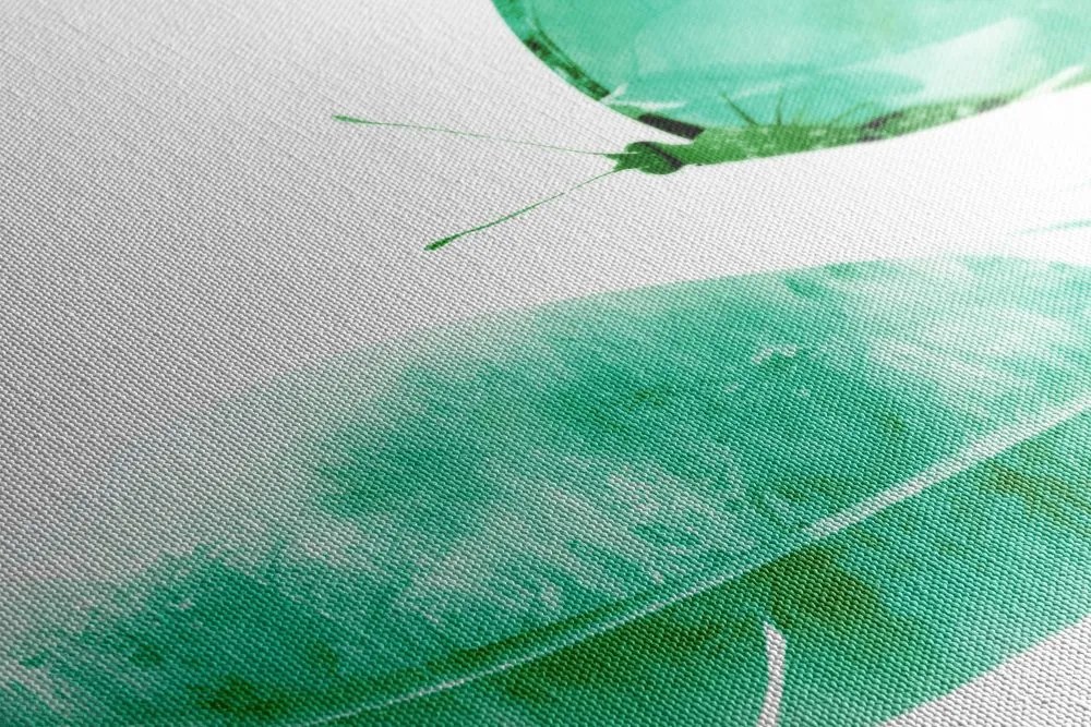 Stampa su tela – Piuma con farfalla in verde
