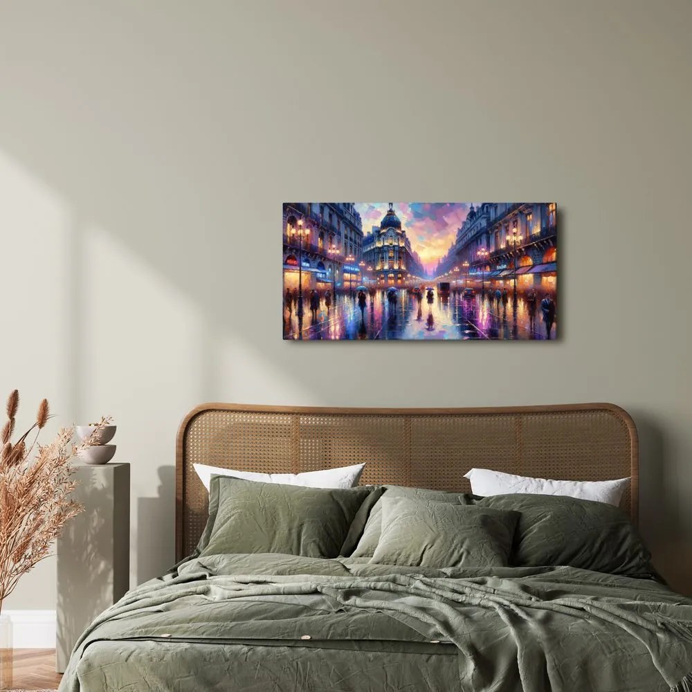 Quadro su tela – Città di sera sotto la pioggia