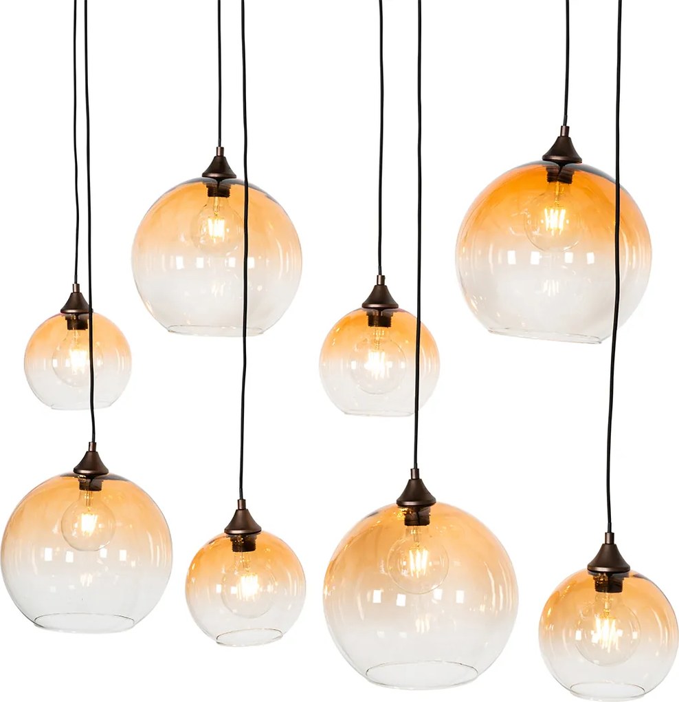 Lampada a sospensione smart bronzo scuro con vetro ambrato 8 luci incl. 8 Wifi G95 - Sandra