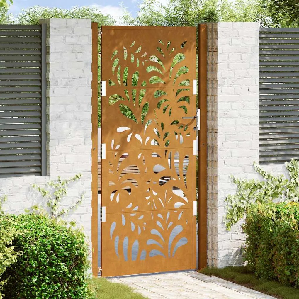Cancello Da Giardino 105x205 Cm Acciaio Corten Design Ondulato /