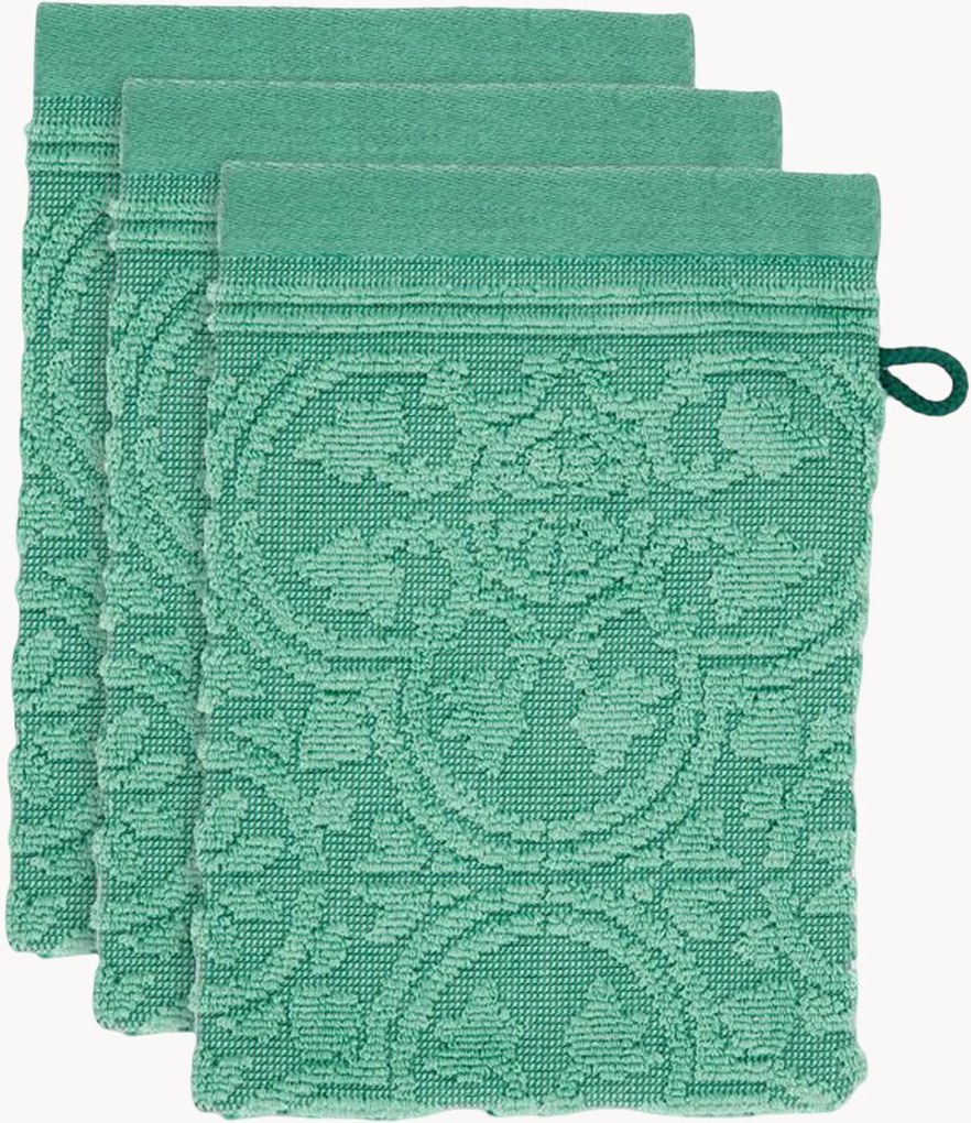 Set di 3 guanti da bagno in spugna di cotone e velluto Tile