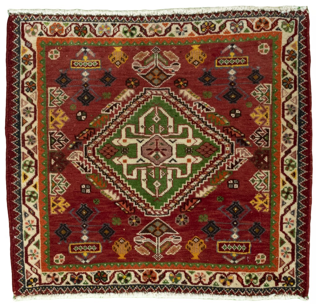 Shiraz Tappeto 60 x 50 Rosso (Iran) Annodato A Mano