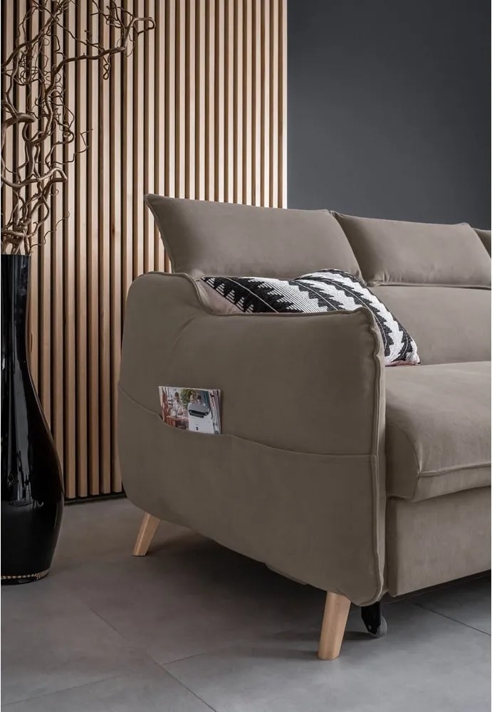 Divano letto angolare in velluto marrone chiaro (angolo destro) Sweet Harmony - Miuform