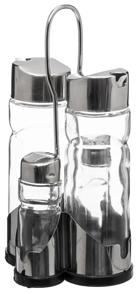 Set condimenti olio, aceto, sale e pepe con supporto