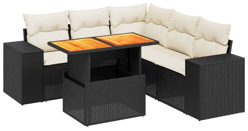 Set Divano da Giardino 6 pz con Cuscini Nero in Polyrattan