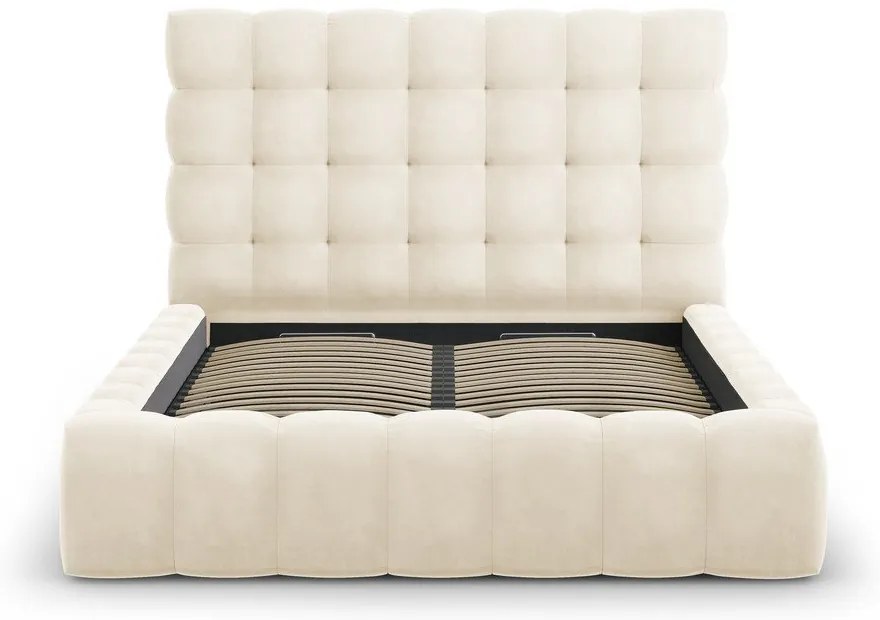 Letto matrimoniale imbottito beige con contenitore con griglia 140x200 cm Bali - Cosmopolitan Design