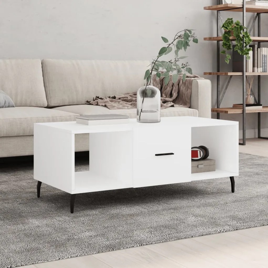 Tavolino Da Salotto Bianco 102x50x40 Cm İn Legno Multistrato /