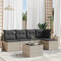 Set Divano da Giardino 6pz con Cuscini Grigio Chiaro Polyrattan 3249371