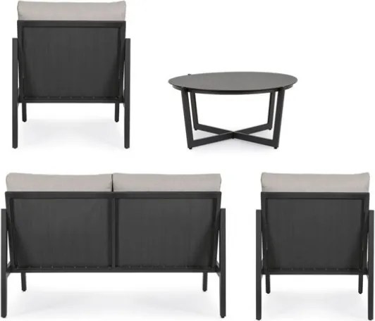 Salotto Da Esterno In Alluminio Con Divano 2 Poltrone E Tavolino Tondo Sirenus Antracite Bizzotto