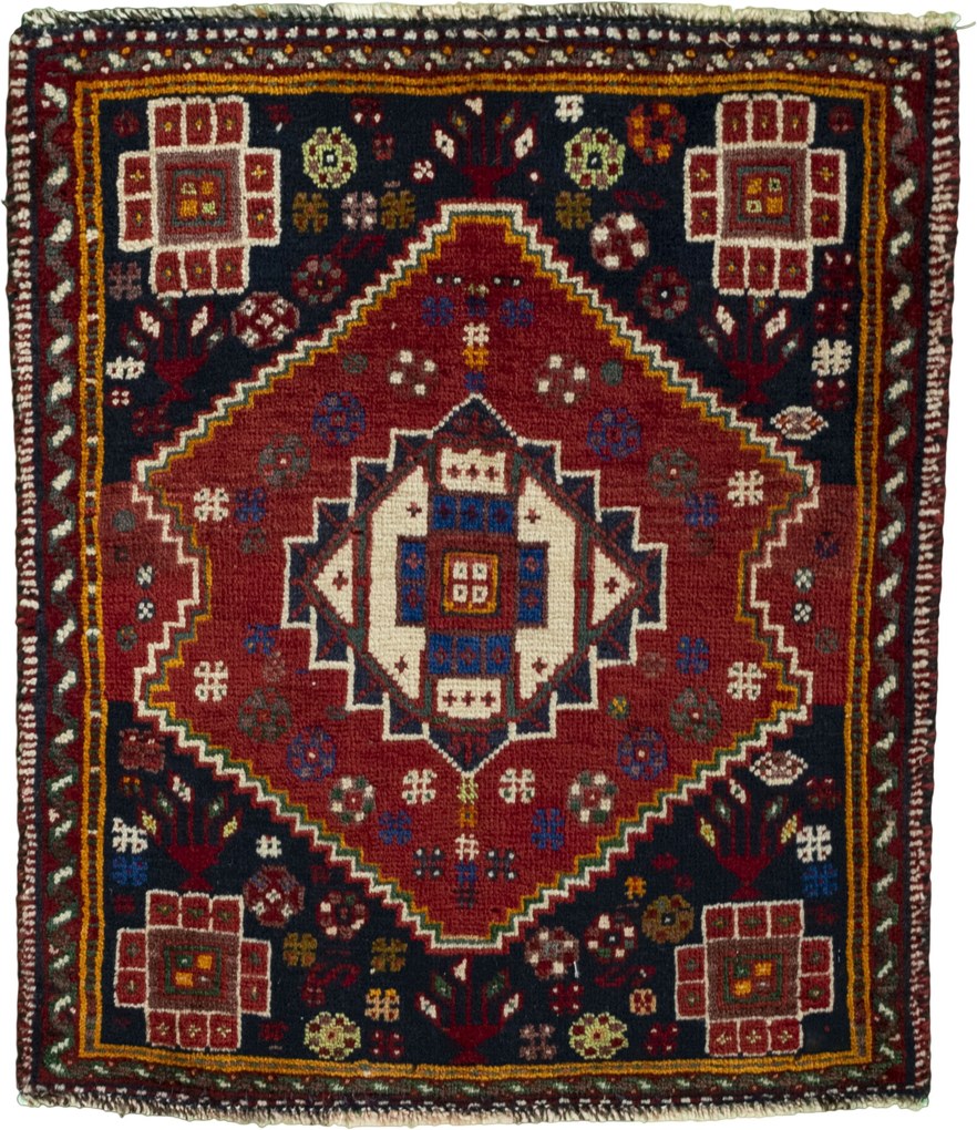 Shiraz Tappeto 70 x 60 Rosso (Iran) Annodato A Mano