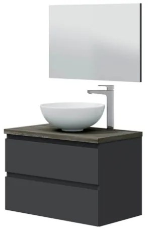 Mobile Da Bagno Sospeso 80 Cm 2 Cassetti Con Lavabo Da Appoggio Tokyo Antracite