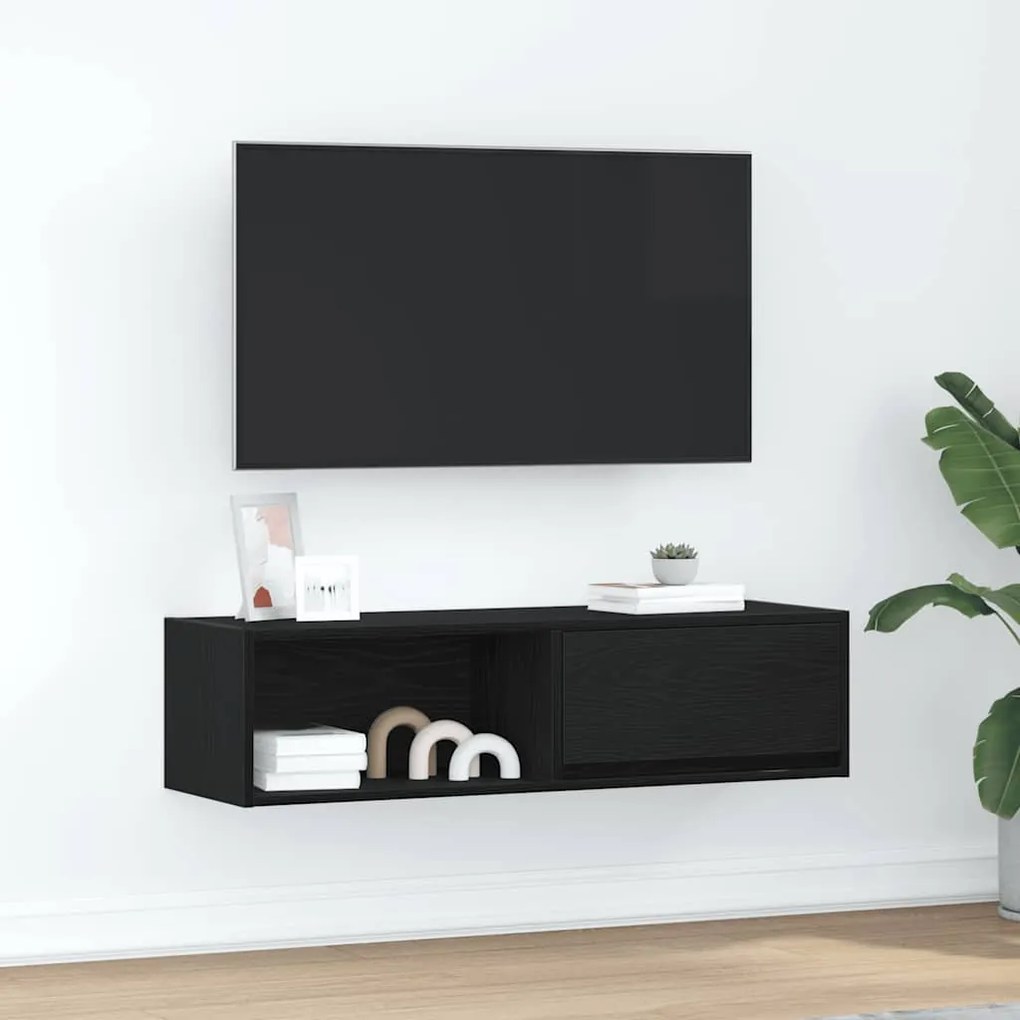 Mobile Porta Tv Rovere Nero 100x31x25,5 Cm İn Legno Multistrato /