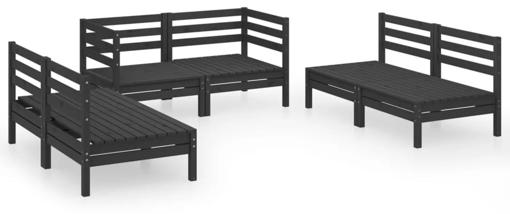 Set divani da giardino 6 pz nero in legno massello di pino