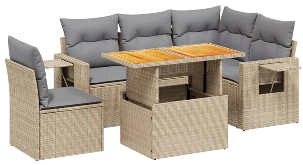 Set divano da giardino 6 pz con cuscini beige in polyrattan