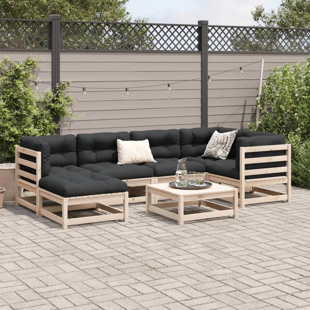 Set divani da giardino 7 pz con cuscini legno massello di pino