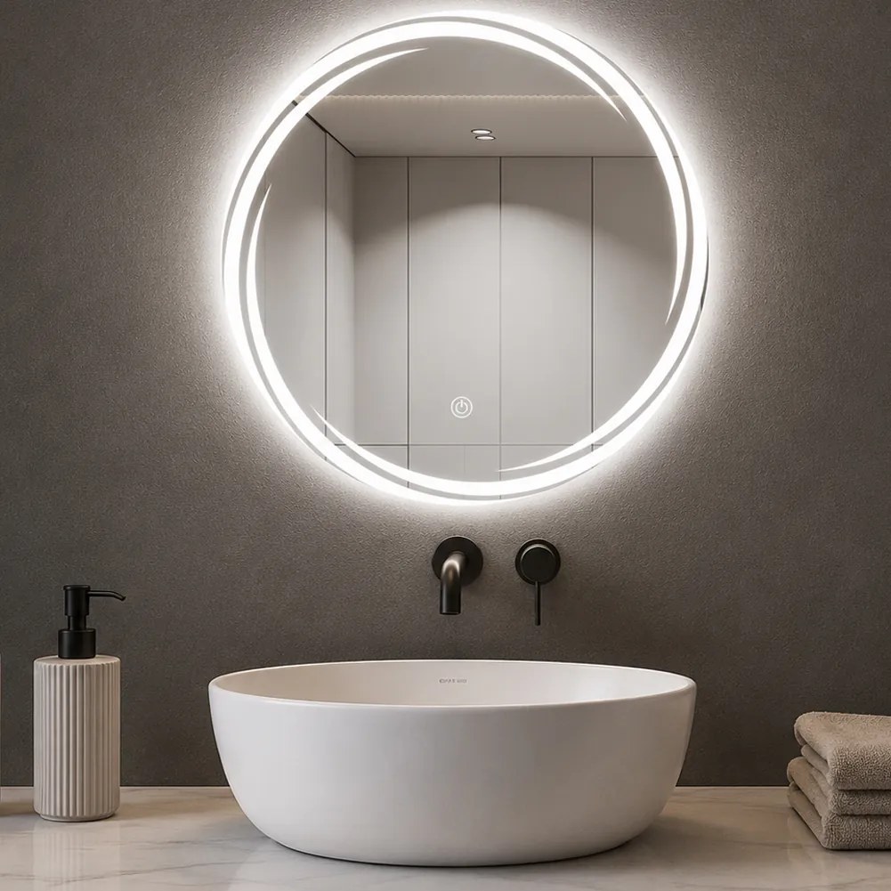 Specchio Rotondo Ø60cm con Spirale LED a 3 Colori Dimmerabile Accensione Touch...