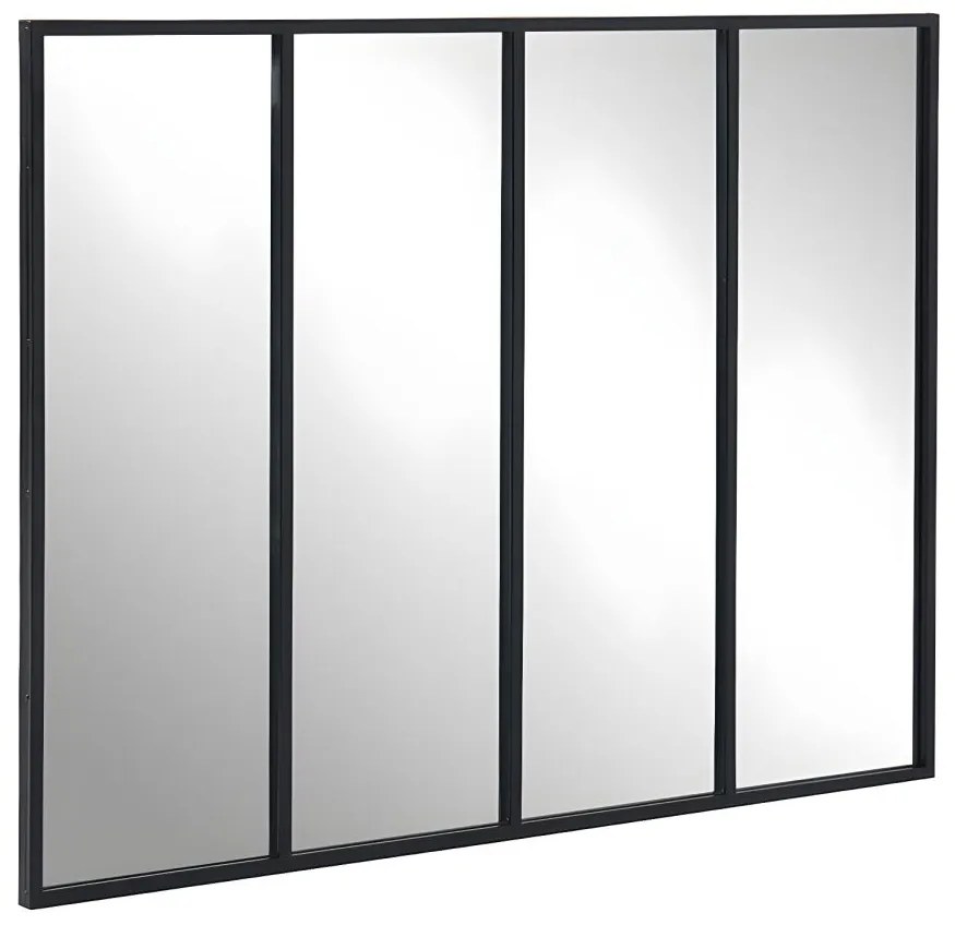 Specchio finestra atelier stile industriale con 4 fasce H. 90xL. 120 cm in ferro Nero - DUDLEY