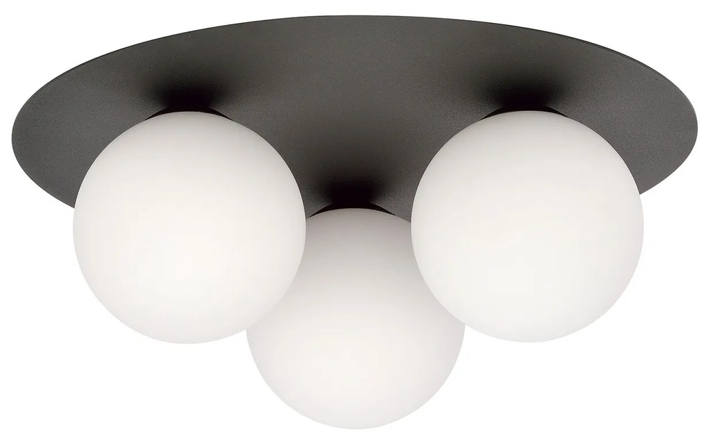 Plafoniera Minimal 3 Luci Mnemosine In Acciaio Nero E Sfere Di Vetro Opale