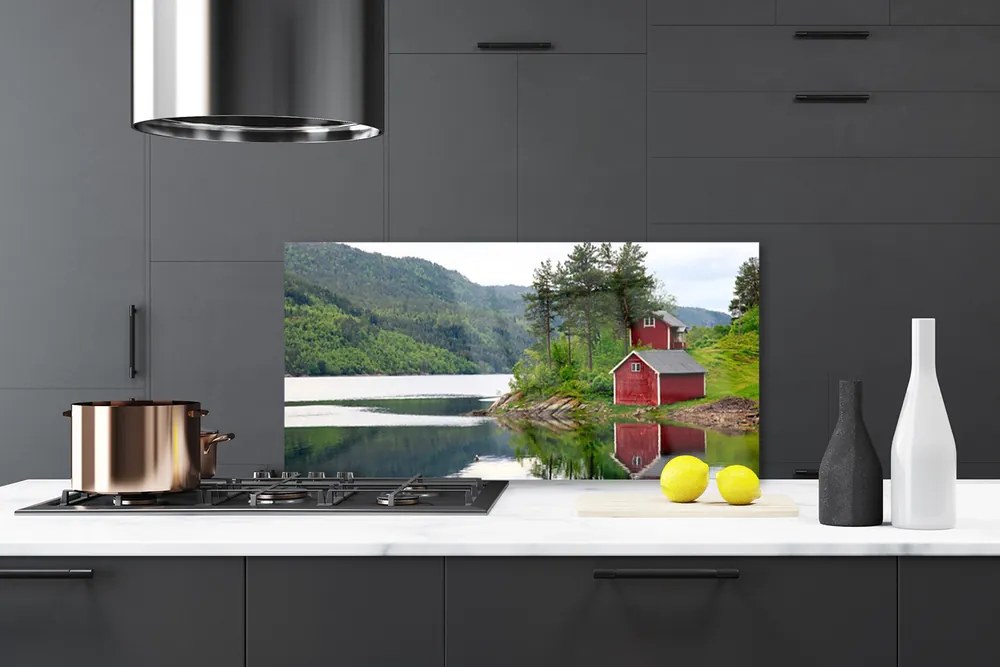 Pannello retrocucina Paesaggio del lago di montagna della casa 120x60 cm