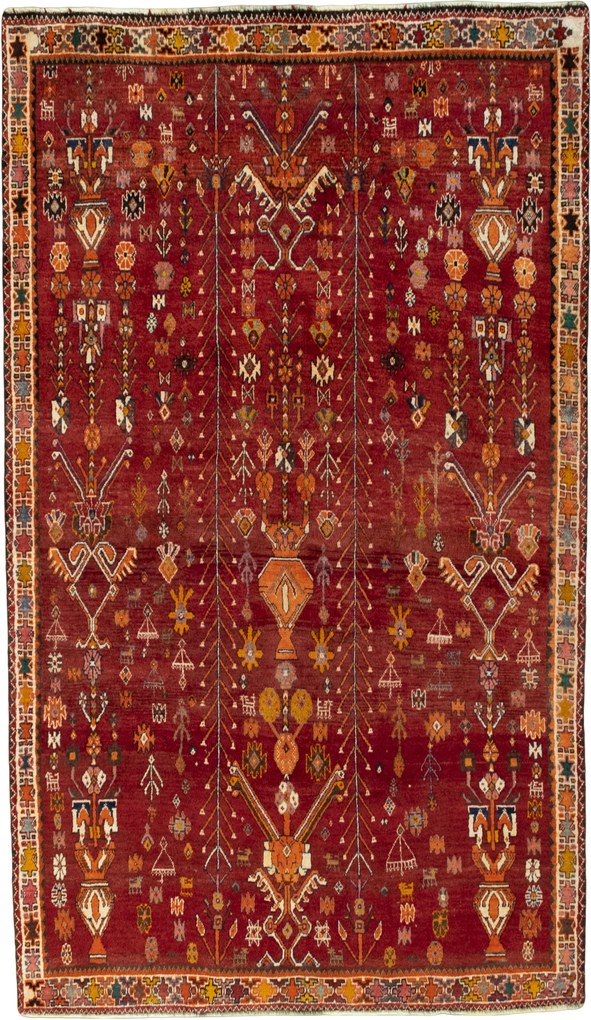 Shiraz Tappeto 140 x 240 Rosso (Iran) Annodato A Mano