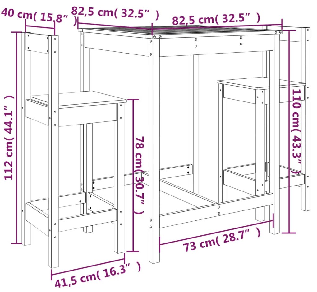 Set Bar da Giardino 3 pz Miele in Legno Massello di Pino