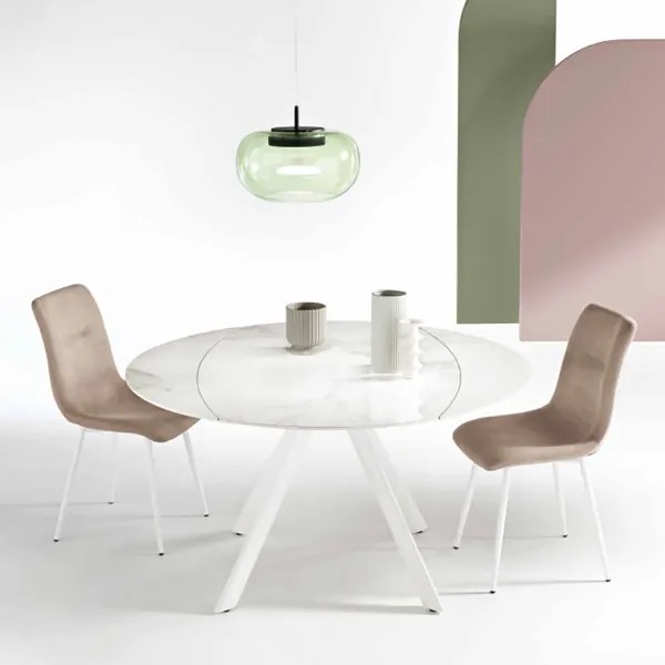 Tavolo in pietra effetto marmo Bianco ROUND con piano girevole D135 cm