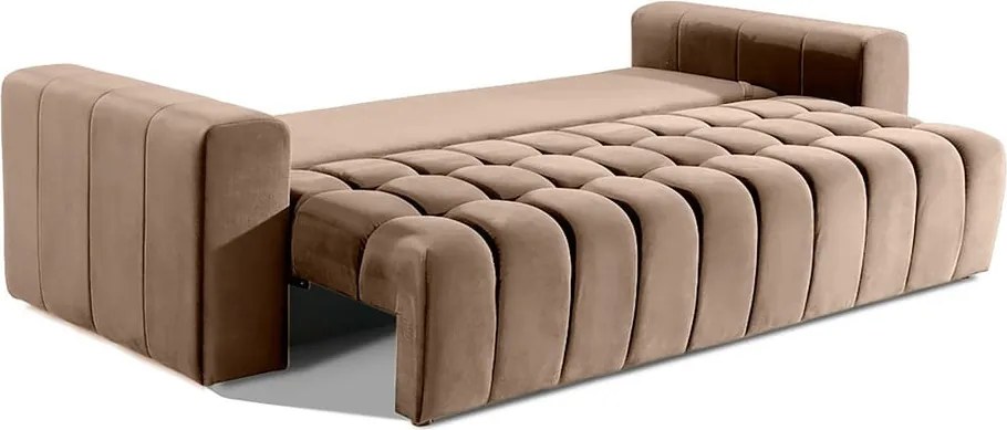 Divano marrone chiaro allungabile/con contenitore e rivestimento in velluto 247 cm Lazaro – ELTAP