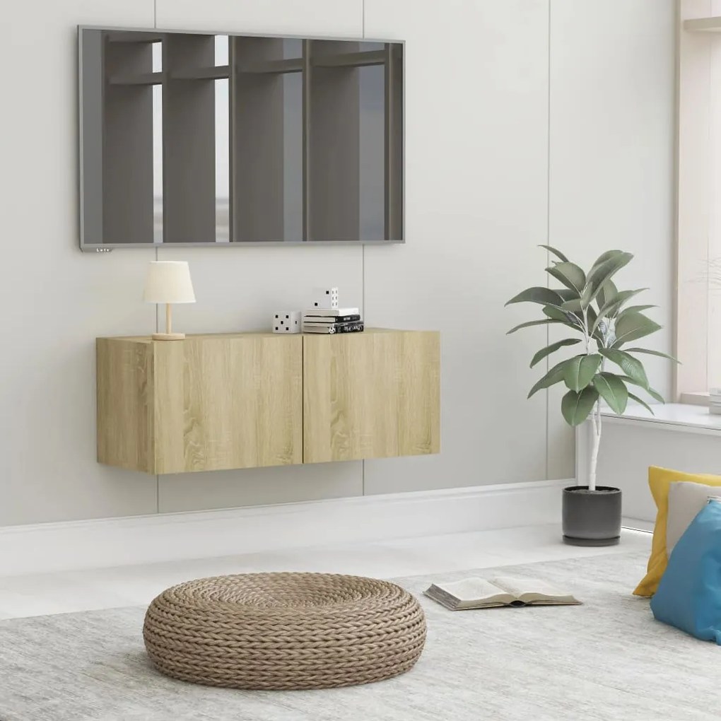 Mobile Porta Tv Rovere Sonoma 80x30x30 Cm İn Legno Multistrato /