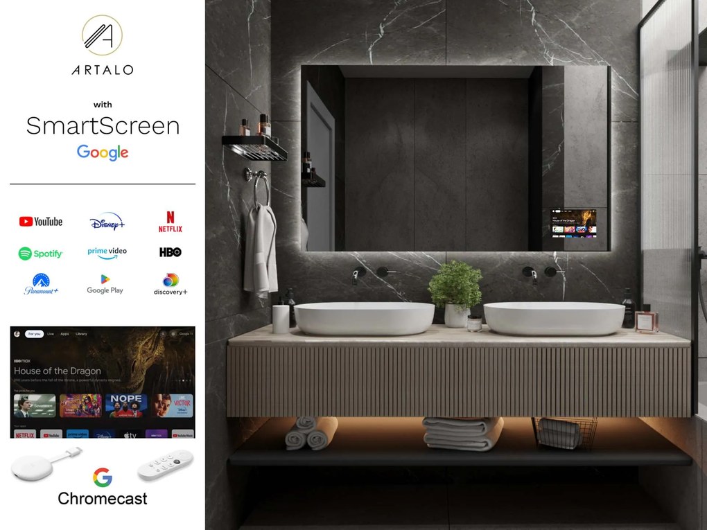 SMART specchio con luminazione M24 + SmartScreen with Google Chromecast
