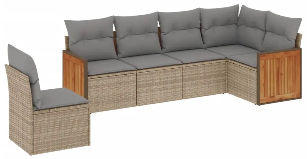 Set Divano da Giardino 6 pz con Cuscini Beige in Polyrattan