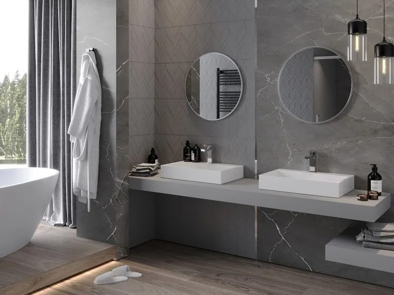 Mexen Loft specchio da bagno rotondo 60 cm, cornice inox - 9850-060-060-000-10