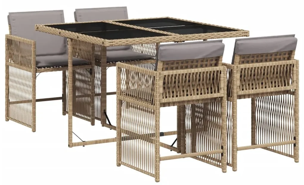 Set pranzo da giardino 5 pz con cuscini beige misto polyrattan