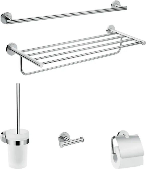 Set 2 Portasciugamani Portarotolo Appendiabiti Portascopino Cromo Hansgrohe 41728 Logis Universal