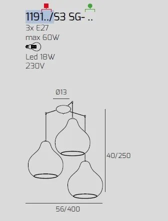 Sospensione cromo 3 luci spostabile vetri (2 x grande ru + 1 x gran...