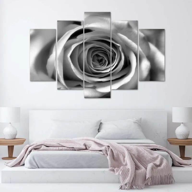 Quadro su tela 5 pannelli Fiori di rosa in bianco e nero  Dimensioni 150x100