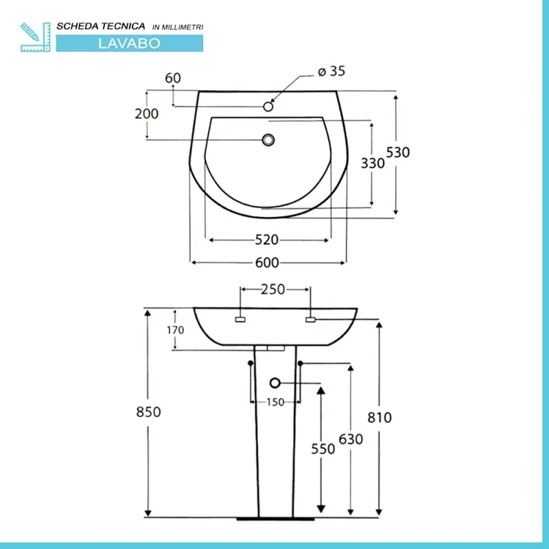 Lavabo Ideal Standard 60 cm con colonna in ceramica bianco