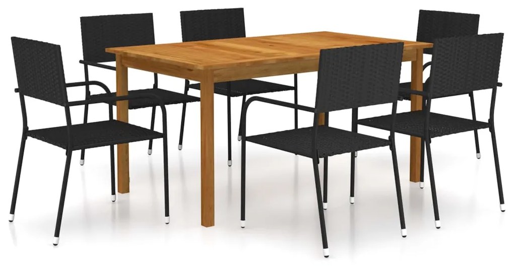 Set Mobili da Pranzo per Giardino 7 pz Nero