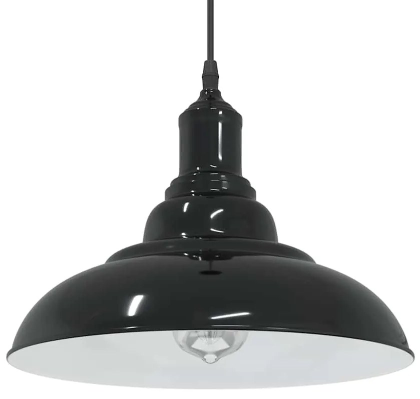 Lampada A Sospensione Regolabile E27 Nero Lucido Ø31 Cm Metallo /